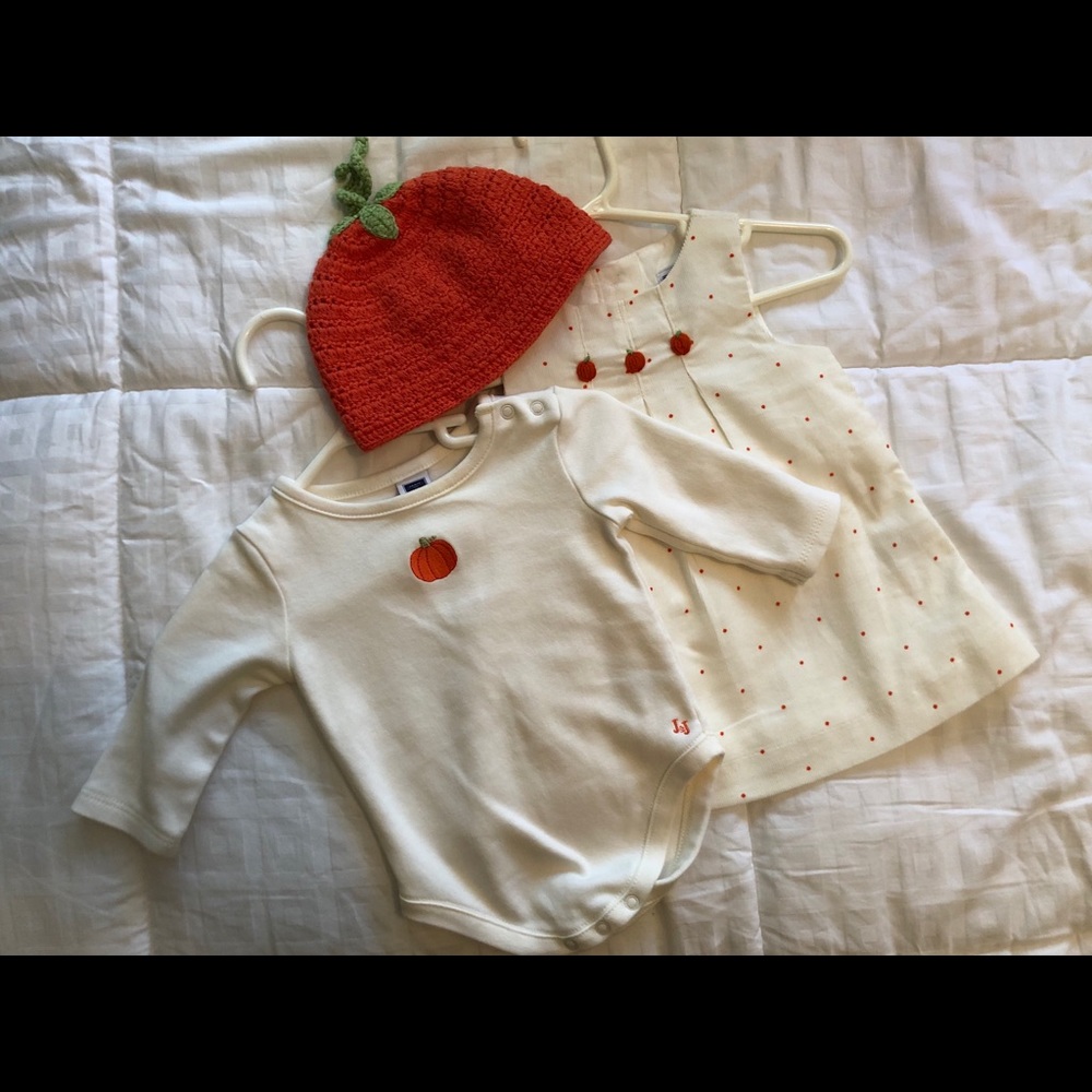 Janie and Jack Pumpkin Dress Onesie Hat